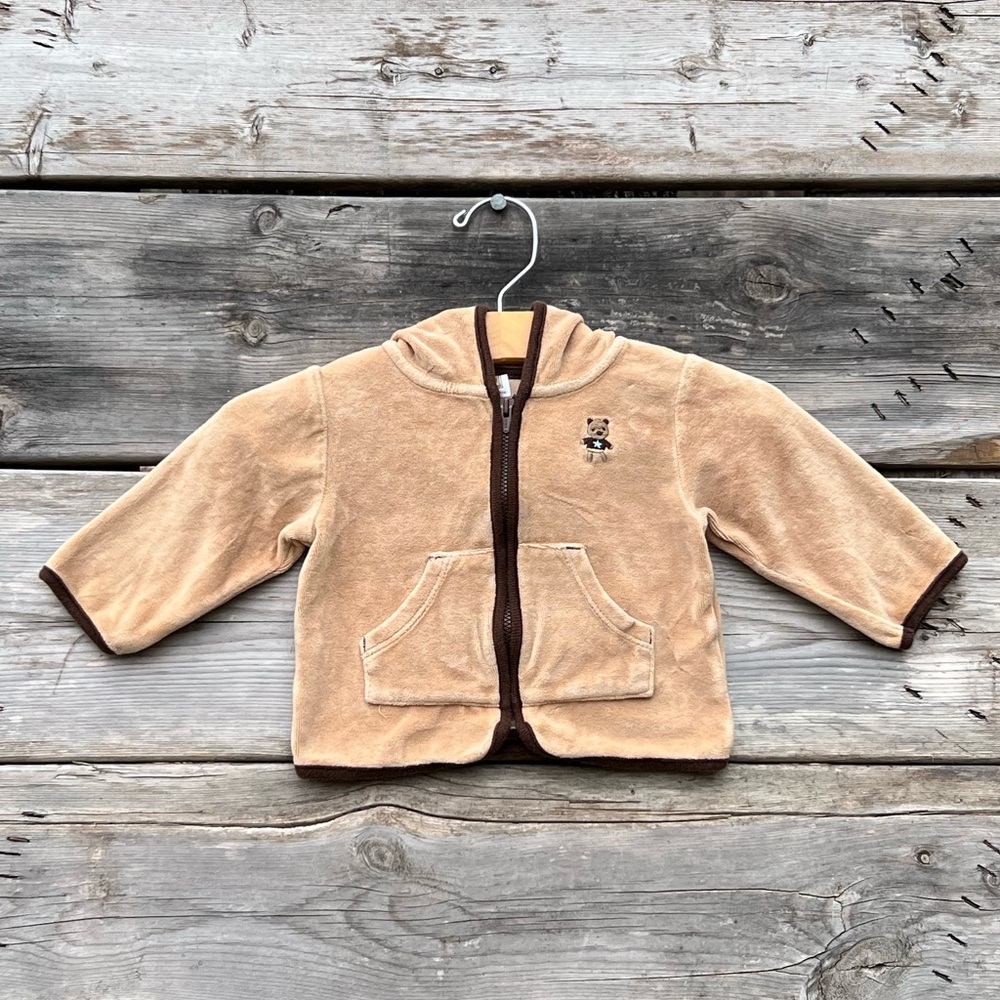 Carter’s Tan Cotton Fleece Full Zip Embroidered Teddy Bear Jacket Infant 9mo